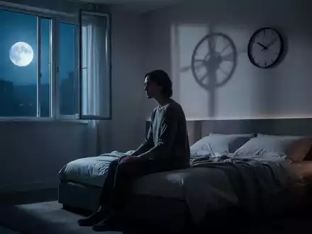 Eine Person sitzt nachdenklich am Bettrand in einem schlafzimmer bei Nacht, symbolisiert nächtliches Gedankenkreisen. - Foto: über boerse-global.de