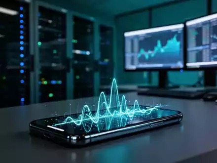 Ein Smartphone mit leuchtendem digitalen Signal in einem dunklen Büro, das Cyberangriffe auf Finanzunternehmen symbolisiert. - Foto: über boerse-global.de