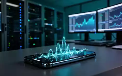 Ein Smartphone mit leuchtendem digitalen Signal in einem dunklen Büro, das Cyberangriffe auf Finanzunternehmen symbolisiert. - Foto: über boerse-global.de