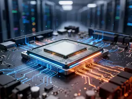 Nahaufnahme eines spezialisierten KI-Hardware-Chips auf einem Server-Motherboard, der fortschrittliches Siliziumdesign repräsentiert. - Foto: über boerse-global.de