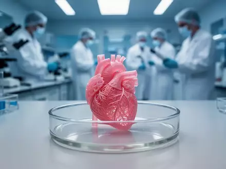 Laboraufnahme eines im 3D-Druck hergestellten Herzgewebemodells in einer Petrischale als Symbol für die medizinische Forschung. - Foto: über boerse-global.de
