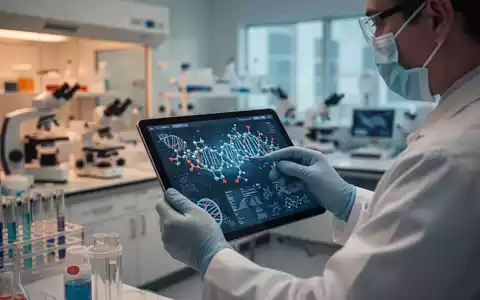 Wissenschaftler in einem Labor bei der Analyse von molekularen Strukturen und genetischen Daten auf einem Tablet. - Foto: über boerse-global.de