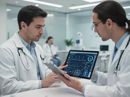 Ein Arzt betrachtet klinische Daten auf einem Tablet in einer modernen medizinischen Praxis. - Foto: über boerse-global.de