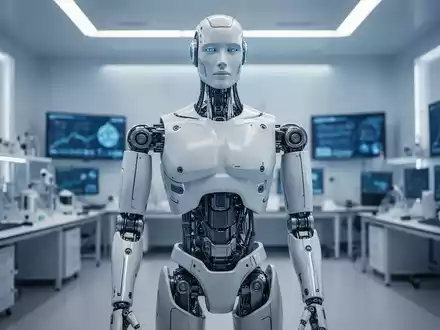 Ein hochmoderner humanoider Roboter in einem technologischen Laborumfeld, der die Zusammenarbeit zwischen KI und Robotik symbolisiert. - Foto: über boerse-global.de