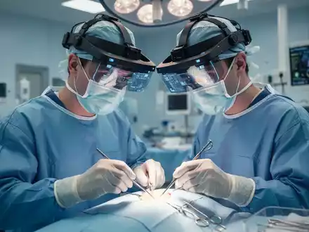 Ein Chirurg trägt ein Augmented-Reality-Headset während einer medizinischen Untersuchung in einer modernen Klinik. - Foto: über boerse-global.de