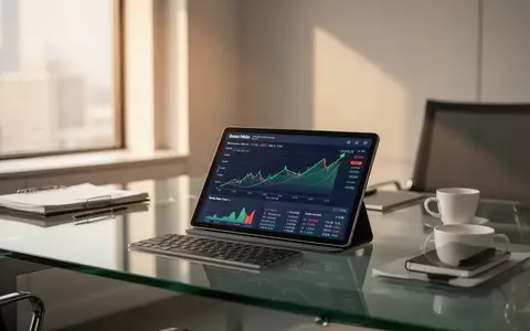 Ein moderner, minimalistischer Arbeitsplatz mit Finanzgrafiken auf einem Tablet und weichem, natürlichem Licht. - Foto: über boerse-global.de