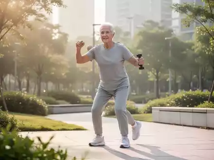 Ein aktiver Senior bei leichten Fitnessübungen in einem sonnigen, grünen Park als Symbol für gesundes Altern. - Foto: über boerse-global.de