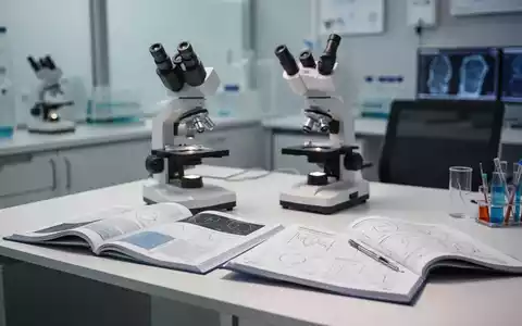 Ein medizinischer Arbeitsplatz mit Mikroskop und Fachzeitschriften, der eine wissenschaftliche Forschungsstudie symbolisiert. - Foto: über boerse-global.de