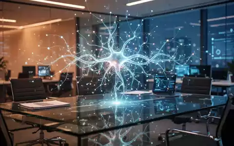 Leuchtende digitale neuronale Netzwerkoberfläche in einem modernen Firmenbüro, die Enterprise-KI-Integration darstellt. - Foto: über boerse-global.de