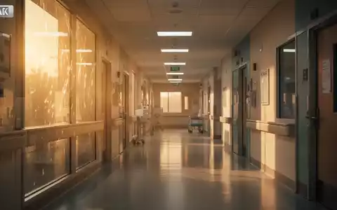 Ein sonnendurchfluteter, menschenleerer Krankenhausflur während einer Hitzewelle, der die angespannte Atmosphäre verdeutlicht. - Foto: über boerse-global.de