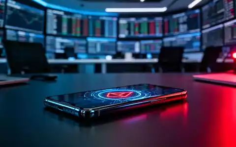 Ein Smartphone auf einem Schreibtisch vor einem unscharfen Hintergrund eines Handelsraums, symbolisch für mobile Betrugsrisiken. - Foto: über boerse-global.de