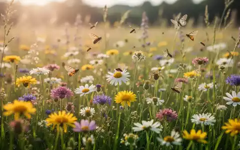Eine artenreiche Blumenwiese mit Insekten im sanften Sommerlicht als Symbol für ökologische Gartenbewirtschaftung. - Foto: über boerse-global.de