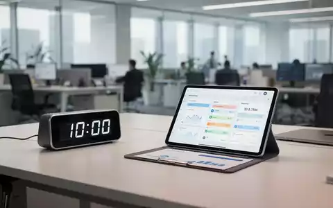 Ein moderner Schreibtisch mit einem digitalen Tablet zur professionellen Zeiterfassung im Büro. - Foto: über boerse-global.de