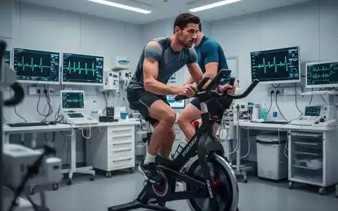 Ein Profisportler absolviert eine medizinische Leistungsdiagnostik auf einem Fahrradergometer in einer Sportklinik. - Foto: über boerse-global.de