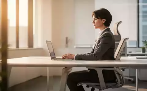 Eine Person sitzt in aufrechter, ergonomischer Haltung an einem modernen Schreibtisch in einem hellen Büro. - Foto: über boerse-global.de