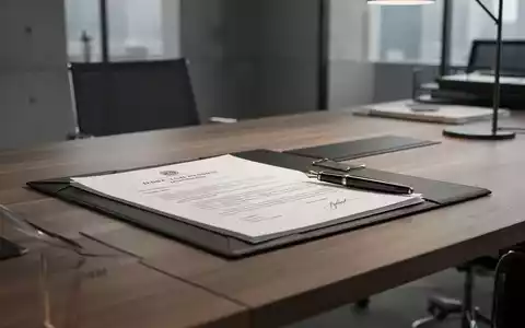 Ein minimalistischer Büroschreibtisch mit einer Rechtsakte und einem Füllfederhalter vor einem verschwommenen Hintergrund. - Foto: über boerse-global.de