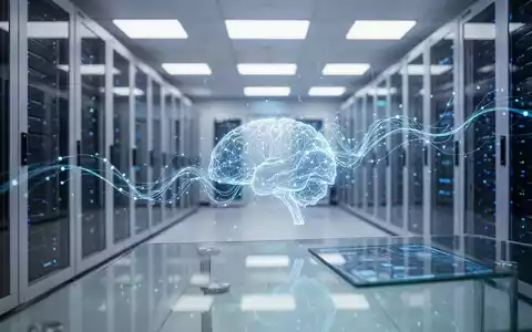 Abstraktes Bild eines modernen Rechenzentrums mit blau leuchtenden Datenströmen als Symbol für künstliche Intelligenz. - Foto: über boerse-global.de