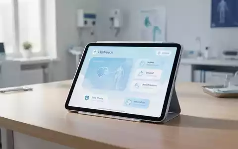 Ein Tablet mit einer digitalen Gesundheitsanwendung auf einem hellen Schreibtisch in einer klinischen Umgebung. - Foto: über boerse-global.de