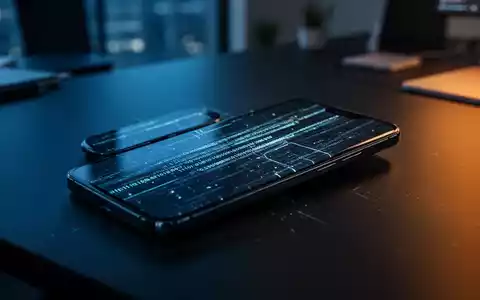 Ein modernes Smartphone auf einem dunklen Büroschreibtisch mit abstrakten, leuchtenden Datenströmen auf dem Display. - Foto: über boerse-global.de