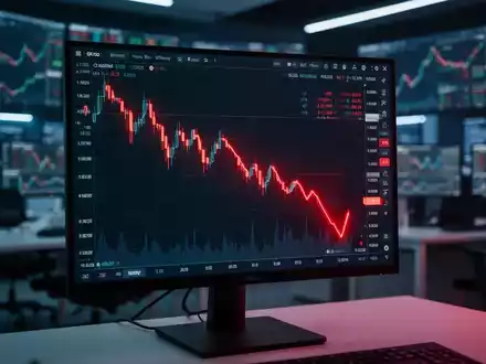 Ein fallender Kryptowährungs-Chart auf einem Monitor als Symbol für den Kursverlust eines digitalen Assets. - Foto: über boerse-global.de
