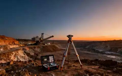 Modernes Bergbaugelände bei Sonnenaufgang mit geologischen Vermessungsgeräten. - Foto: über boerse-global.de