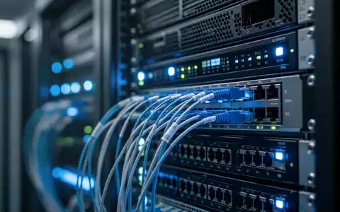 Nahaufnahme eines High-Tech-Serverracks mit leuchtend blauen Lichtern in einem sicheren Unternehmensrechenzentrum. - Foto: über boerse-global.de