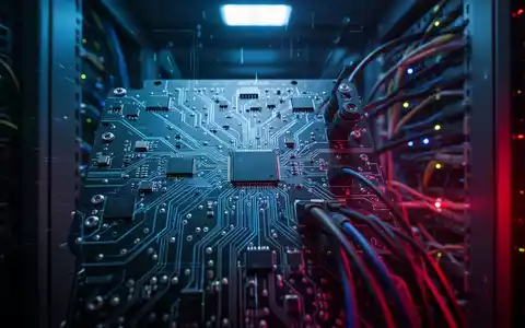 Ein technischer Netzwerk-Router in einem Serverraum mit blauer und roter Beleuchtung, der eine Sicherheitslücke symbolisiert. - Foto: über boerse-global.de