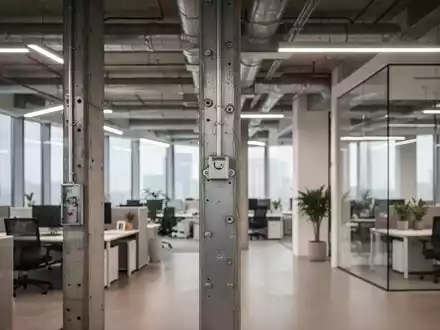 Blick in ein modernes Bürogebäude mit Fokus auf die Architektur und bauliche Strukturen. - Foto: über boerse-global.de