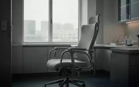 Ein leerer ergonomischer Stuhl in einem hellen, ruhigen medizinischen Umfeld als Symbol für körperliche Einschränkungen. - Foto: über boerse-global.de