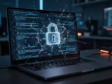 Ein abstraktes digitales Schloss auf einem Laptop-Bildschirm symbolisiert Sicherheitsrisiken bei der Passkey-Speicherung. - Foto: über boerse-global.de