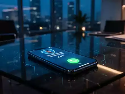 Ein beleuchtetes Smartphone auf einem dunklen Bürotisch in einer modernen Finanzumgebung, das einen Cyberangriff symbolisiert. - Foto: über boerse-global.de