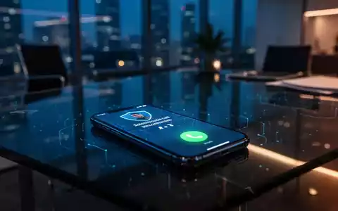 Ein beleuchtetes Smartphone auf einem dunklen Bürotisch in einer modernen Finanzumgebung, das einen Cyberangriff symbolisiert. - Foto: über boerse-global.de