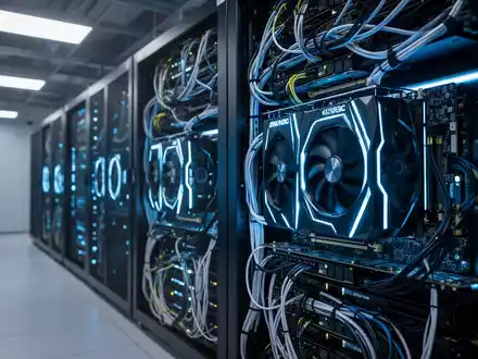 Hochleistungs-GPU-Serverracks in einem modernen Rechenzentrum, die fortschrittliche KI-Infrastruktur und Rechenleistung repräsentieren. - Foto: über boerse-global.de