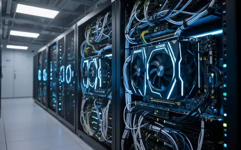 Hochleistungs-GPU-Serverracks in einem modernen Rechenzentrum, die fortschrittliche KI-Infrastruktur und Rechenleistung repräsentieren. - Foto: über boerse-global.de