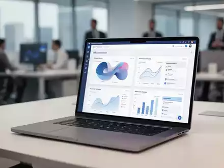 Moderner Büroarbeitsplatz mit einem Laptop, auf dem HR-Software-Daten und Analysen zu sehen sind. - Foto: über boerse-global.de