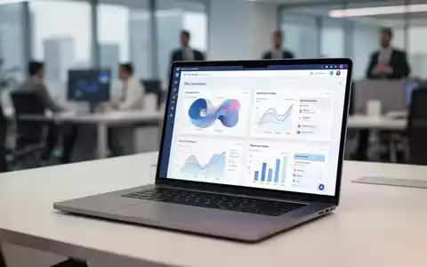 Moderner Büroarbeitsplatz mit einem Laptop, auf dem HR-Software-Daten und Analysen zu sehen sind. - Foto: über boerse-global.de