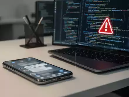 Smartphone und Laptop auf einem Büroschreibtisch, die die Bedrohung durch WhatsApp-Kontoübernahme und digitalen Betrug darstellen. - Foto: über boerse-global.de