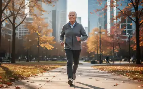 Eine ältere Person geht zügig und aktiv durch einen sonnigen Park, um die kognitive Gesundheit zu fördern. - Foto: über boerse-global.de