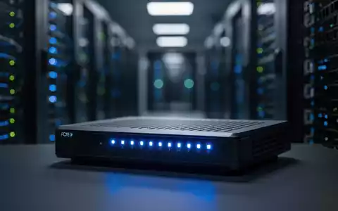 Moderner Netzwerk-Router mit blau leuchtenden Status-LEDs in einem abgedunkelten Serverraum. - Foto: über boerse-global.de
