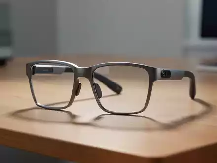 Moderne Smart Glasses mit integrierter Kamera auf einem Schreibtisch, symbolisiert Datenschutzbedenken und Wearable-Technologie. - Foto: über boerse-global.de