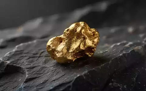 Ein roher Goldnugget auf einem dunklen, geologischen Gesteinshintergrund. - Foto: über boerse-global.de