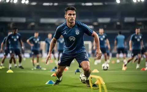 Ein konzentrierter Profifußballer während einer intensiven Trainingseinheit auf einem Fußballplatz. - Foto: über boerse-global.de