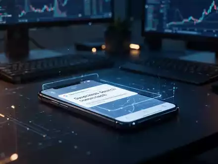 Ein Smartphone-Bildschirm zeigt in einer dunklen Büroumgebung ein manipuliertes Suchergebnis als Symbol für Phishing-Gefahren. - Foto: über boerse-global.de