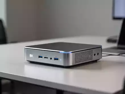 Kompakter Hochleistungs-Mini-PC auf einem modernen Schreibtisch in einer professionellen Arbeitsumgebung. - Foto: über boerse-global.de