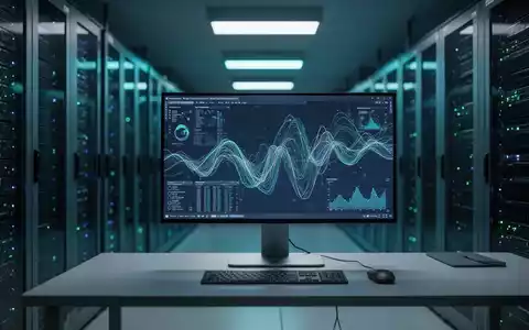 Ein moderner Serverraum mit blauem Licht und einer Workstation, die Daten zur IT-Sicherheit darstellt. - Foto: über boerse-global.de