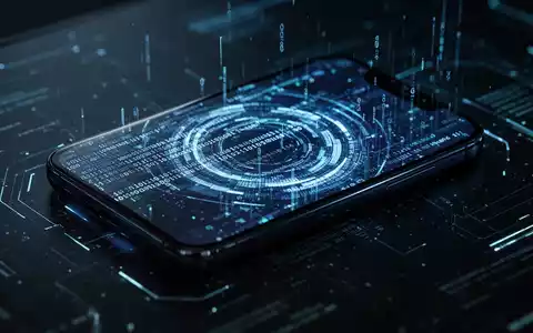 Ein beleuchtetes Smartphone vor einem dunklen Hintergrund mit abstrakten digitalen Datenströmen als Symbol für Cyberangriffe. - Foto: über boerse-global.de