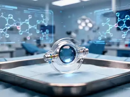 Ein medizinisches Implantat für die Augenheilkunde auf einem sterilen Instrumententisch in einem modernen Forschungslabor. - Foto: über boerse-global.de