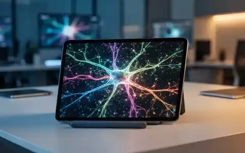 Ein Tablet mit Visualisierungen neuronaler Netzwerke auf einem modernen Schreibtisch. - Foto: über boerse-global.de