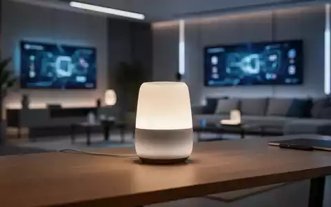 Ein moderner Smart Speaker mit leuchtendem Umgebungslicht auf einem minimalistischen Schreibtisch, der KI-gestützte Heimtechnologie repräsentiert. - Foto: über boerse-global.de