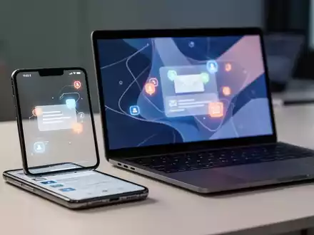 Ein Smartphone und Laptop auf einem modernen Schreibtisch mit abstrakten E-Mail-Symbolen. - Foto: über boerse-global.de